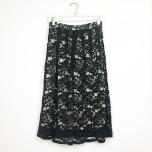 Blue Rain Black & Beige Midi Lace Skirt - Small